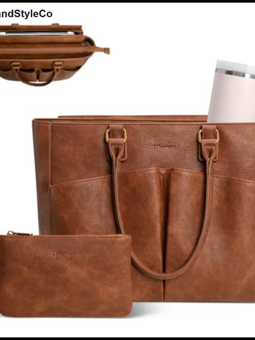 Faux Leather Laptop Tote for Women Padded Compartment Work Bag Executive Office